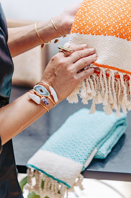 Flat Weave Turkish Hand Towel - Butterfly Pattern