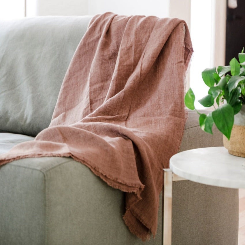 Stone Washed Linen Throw - Ash Rose