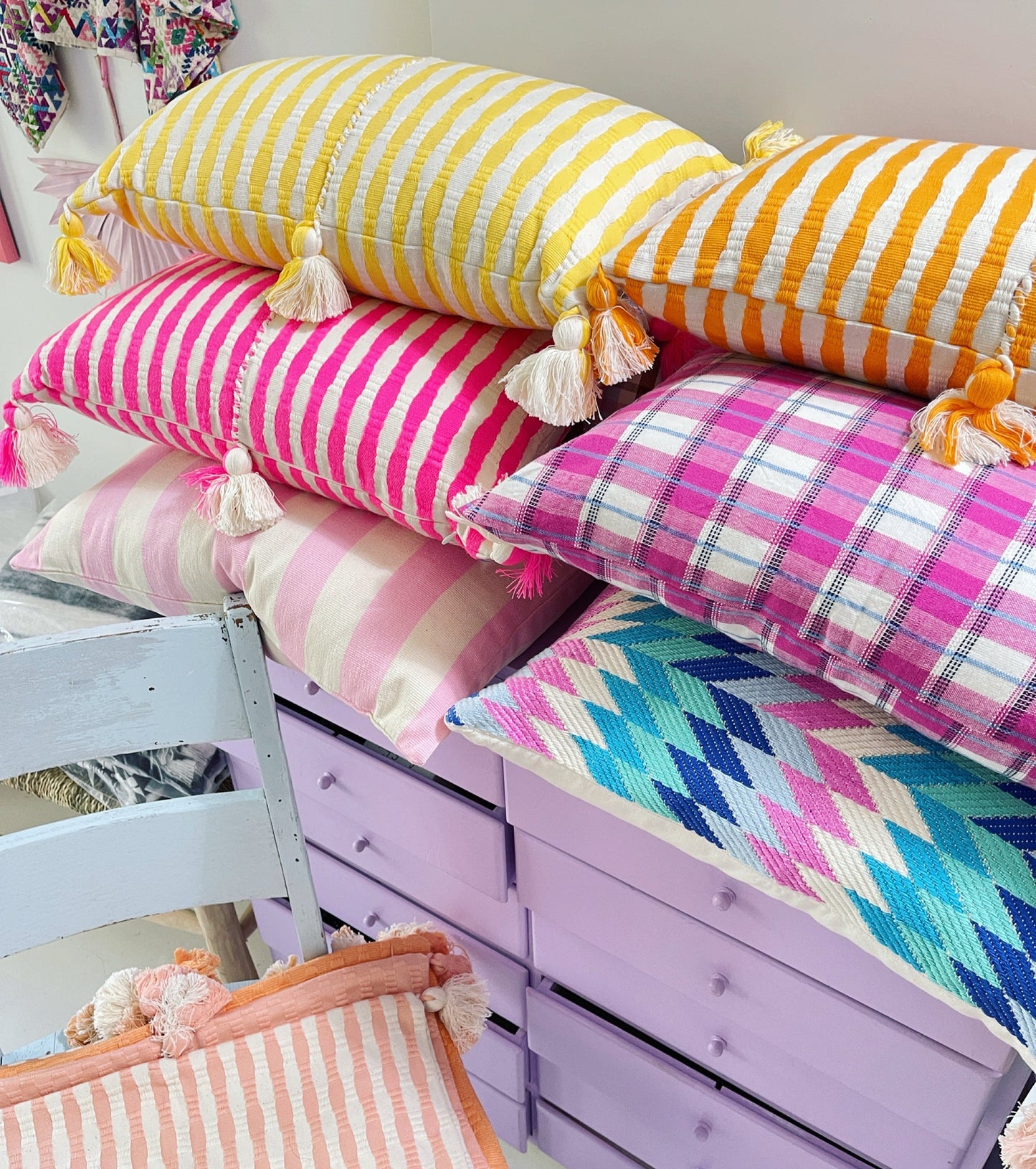 Archive NY San Andres Gingham Pink Lumbar Pillow