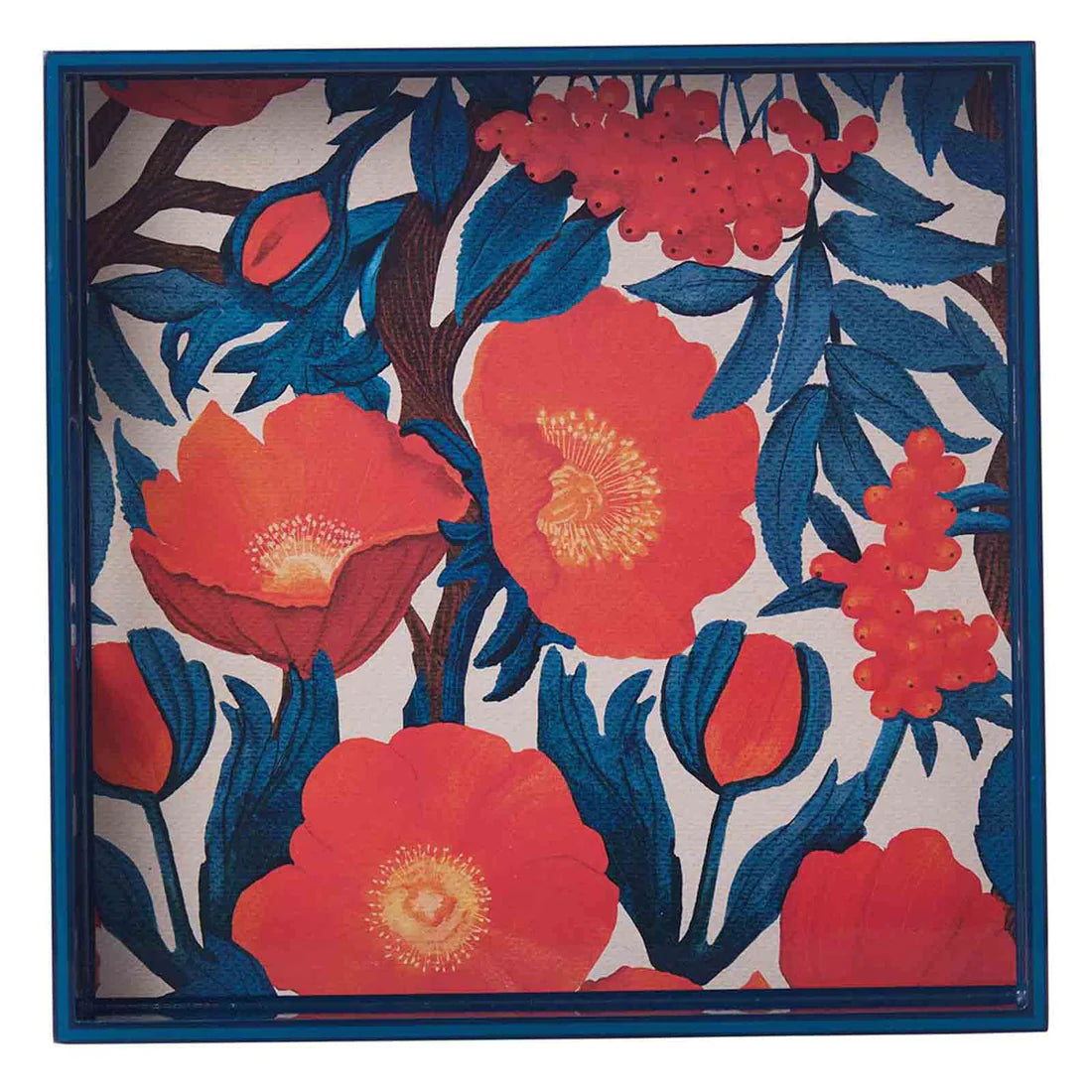 ICELANDIC POPPY 15" SQUARE LACQUER ART SERVING TRAY